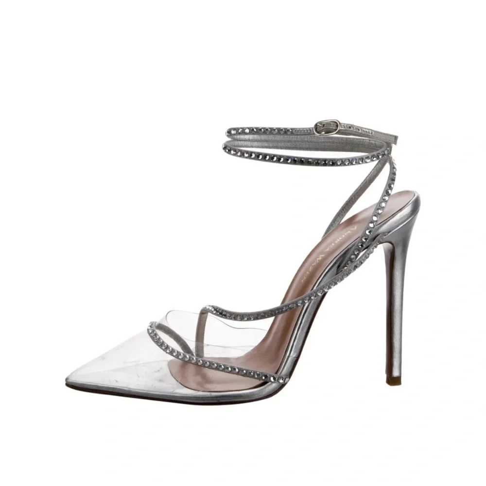 Andrea Wazen Elegant Silver Strappy Heels - Picture 2 of 6